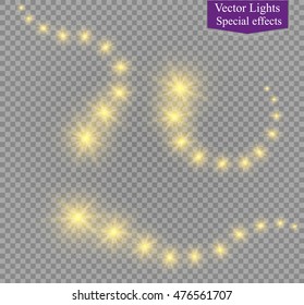Vector glowing stars, lights and sparkles. Transparent effects