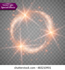 Vector glowing stars, lights and sparkles. Transparent effects