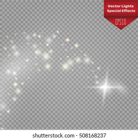 Vector glowing stars, lights and sparkles. Transparent effects