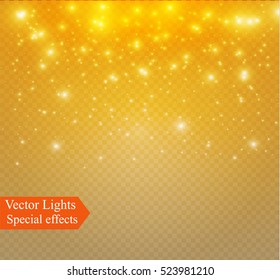 Vector glowing stars, lights and sparkles. Transparent effects