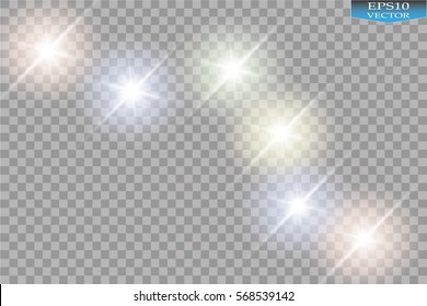Vector glowing stars, lights and sparkles. Transparent effects. 