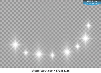 Vector glowing stars, lights and sparkles. Transparent effects. 
