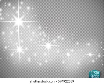 Vector glowing stars, lights and sparkles. Transparent effects\