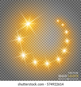 Vector glowing stars, lights and sparkles. Transparent effects\