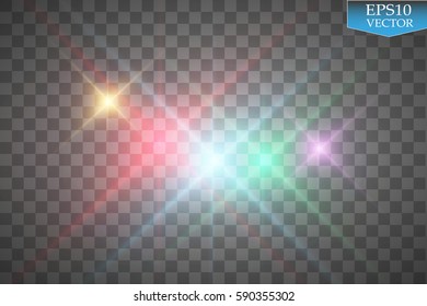 Vector glowing stars, lights and sparkles. Transparent effects. 