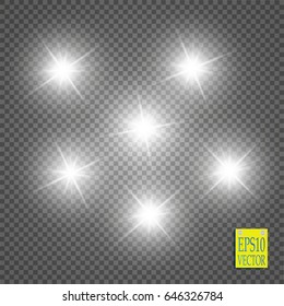 Vector glowing stars, lights and sparkles. Transparent effects