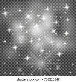 Vector glowing stars, lights and sparkles. Transparent effects