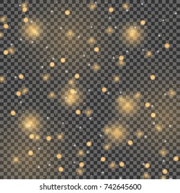 Vector glowing stars, lights and sparkles. Transparent effects