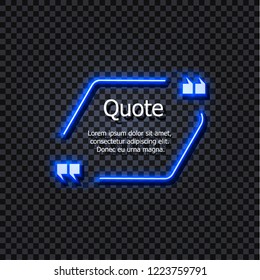 Vector Glowing Text Frame, Quotation Box, Shining Light Blue Element Isolated on Dark Transparent Background.