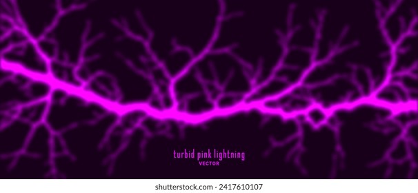 Vector glowing turbid pink lightning. A natural phenomenon. Blurry dark pinkish wide background or wallpaper.