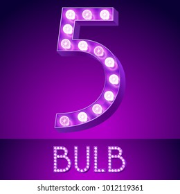 Vector Glowing Violet Chic Alphabet. Number 5