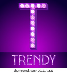 Vector Glowing Violet Chic Alphabet. Letter T