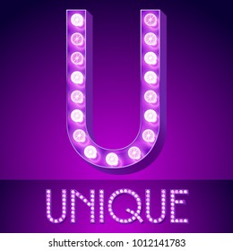 Vector Glowing Violet Chic Alphabet. Letter U