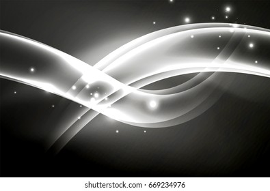 Ola de brillo vectorial, líneas onduladas de diseño de humo