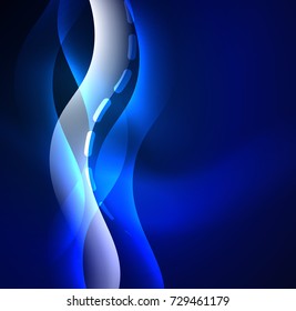 Vector glowing wave, smoke design wavy lines. Shiny silk wavy line abstract background, wallpaper with wave shape and light effects, smooth style