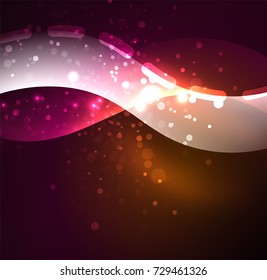 Ola vectorial brillante, líneas onduladas de diseño de humo. Fondo abstracto de línea ondulada de seda brillante, papel tapizado con forma de onda y efectos de luz, estilo liso