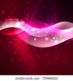 Vector glowing wave, smoke design wavy lines. Shiny silk wavy line abstract background, wallpaper with wave shape and light effects, smooth style
