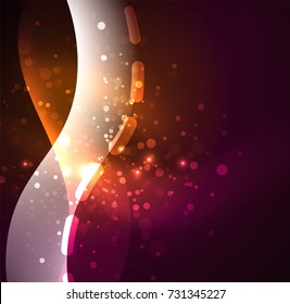 Vector glowing wave, smoke design wavy lines. Shiny silk wavy line abstract background, wallpaper with wave shape and light effects, smooth style