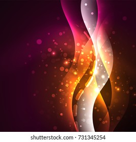 Vector glowing wave, smoke design wavy lines. Shiny silk wavy line abstract background, wallpaper with wave shape and light effects, smooth style