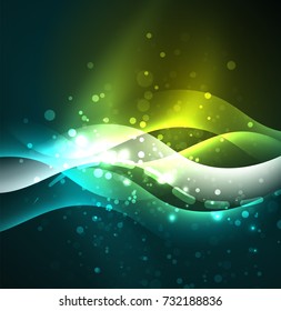 Vector glowing wave, smoke design wavy lines. Shiny silk wavy line abstract background, wallpaper with wave shape and light effects, smooth style