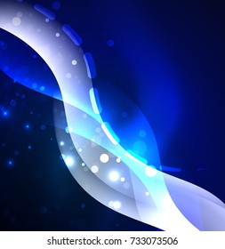 Ola vectorial brillante, líneas onduladas de diseño de humo. Fondo abstracto de línea ondulada de seda brillante, papel tapizado con forma de onda y efectos de luz, estilo liso