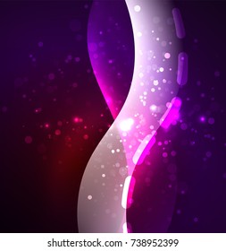Ola vectorial brillante, líneas onduladas de diseño de humo. Fondo abstracto de línea ondulada de seda brillante, papel tapizado con forma de onda y efectos de luz, estilo liso