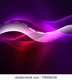 Ola vectorial brillante, líneas onduladas de diseño de humo. Fondo abstracto de línea ondulada de seda brillante, papel tapizado con forma de onda y efectos de luz, estilo liso