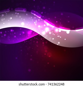 Ola vectorial brillante, líneas onduladas de diseño de humo. Fondo abstracto de línea ondulada de seda brillante, papel tapizado con forma de onda y efectos de luz, estilo liso