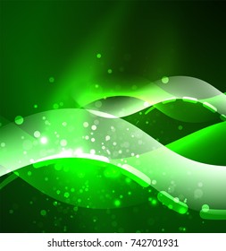 Vector glowing wave, smoke design wavy lines. Shiny silk wavy line abstract background, wallpaper with wave shape and light effects, smooth style
