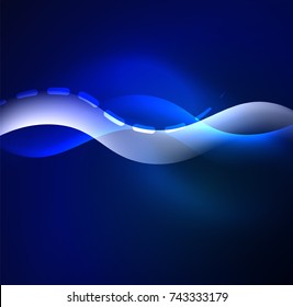 Vector glowing wave, smoke design wavy lines. Shiny silk wavy line abstract background, wallpaper with wave shape and light effects, smooth style