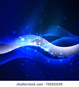 Vector glowing wave, smoke design wavy lines. Shiny silk wavy line abstract background, wallpaper with wave shape and light effects, smooth style