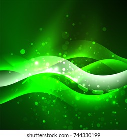 Vector glowing wave, smoke design wavy lines. Shiny silk wavy line abstract background, wallpaper with wave shape and light effects, smooth style