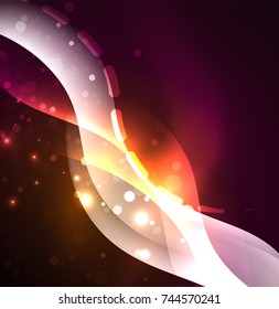 Onda brilhante do vetor, linhas onduladas do projeto da fumaça. Fundo abstrato de linha ondulada de seda brilhante, papel de parede com forma de onda e efeitos de luz, estilo suave