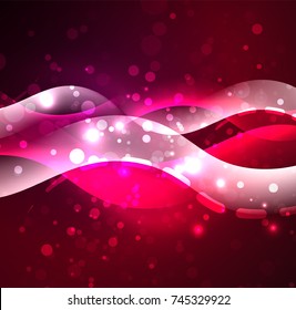 Ola vectorial brillante, líneas onduladas de diseño de humo. Fondo abstracto de línea ondulada de seda brillante, papel tapizado con forma de onda y efectos de luz, estilo liso