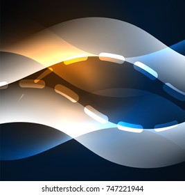 Vector glowing wave, smoke design wavy lines. Shiny silk wavy line abstract background, wallpaper with wave shape and light effects, smooth style