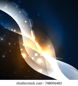 Vector glowing wave, smoke design wavy lines. Shiny silk wavy line abstract background, wallpaper with wave shape and light effects, smooth style