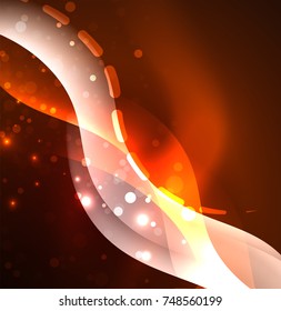 Ola vectorial brillante, líneas onduladas de diseño de humo. Fondo abstracto de línea ondulada de seda brillante, papel tapizado con forma de onda y efectos de luz, estilo liso