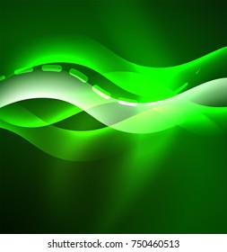 Vector glowing wave, smoke design wavy lines. Shiny silk wavy line abstract background, wallpaper with wave shape and light effects, smooth style