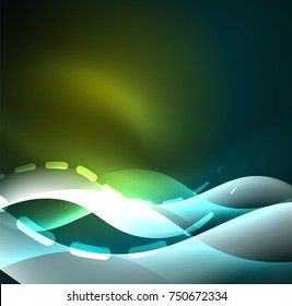 Vector glowing wave, smoke design wavy lines. Shiny silk wavy line abstract background, wallpaper with wave shape and light effects, smooth style