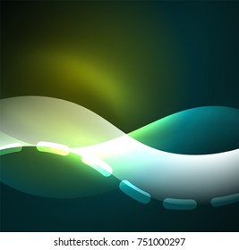 Vector glowing wave, smoke design wavy lines. Shiny silk wavy line abstract background, wallpaper with wave shape and light effects, smooth style