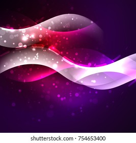 Ola vectorial brillante, líneas onduladas de diseño de humo. Fondo abstracto de línea ondulada de seda brillante, papel tapizado con forma de onda y efectos de luz, estilo liso