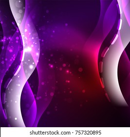 Vector glowing wave, smoke design wavy lines. Shiny silk wavy line abstract background, wallpaper with wave shape and light effects, smooth style
