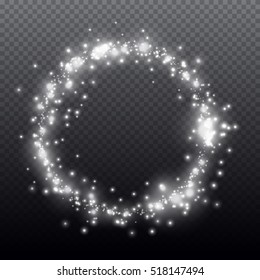 Vector Glowing White Ring Of Shine Particles. Abstract Glittering Shape On Transparent Background.