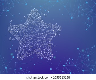 Vector Glowy  Starry night  Polygon line connected dot with dark blue background