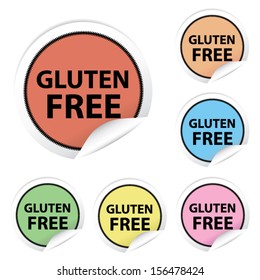 Vector: Gluten Free colorful stickers, icons, labels, signs, symbols or tags isolated on white background. 