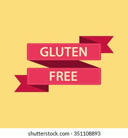 Vector gluten free label in flat style. Red ribbon banner.