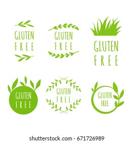 Vector Gluten Free labels, stickers, tags and shapes for natural, organic food, on white background. Eco stains set