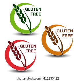 Vector gluten free symbols isolated on white background. Silhouettes spikelet in a circle with shadow
