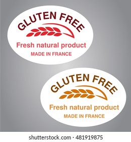 Vector gluten free symbols isolated on white background. Oval stickers with spikelet. 