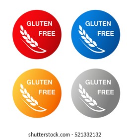 Vector gluten free symbols isolated on white background. Silhouettes spikelet in a circle button. Red, blue, orange and silver icon.
